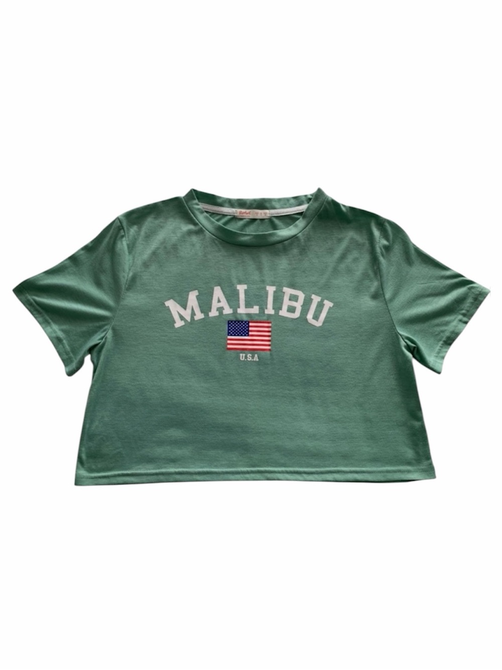 ROMWE Malibu California Crop Top T-Shirt Size M 6 Green White Graphic Tee